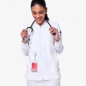 FIGS M Bellery White Full Zip Technical Collection Nursing Scrub Jacket